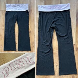 Victoria’s Secret PINK Y2K Foldover Waist Wide Leg Pants XL Glitter Embroidery